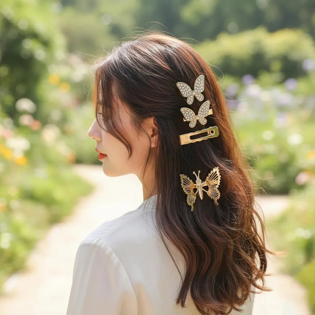 Golden Butterfly Hair Clips for Girls - Medium Length, Durable, Sparkling Design