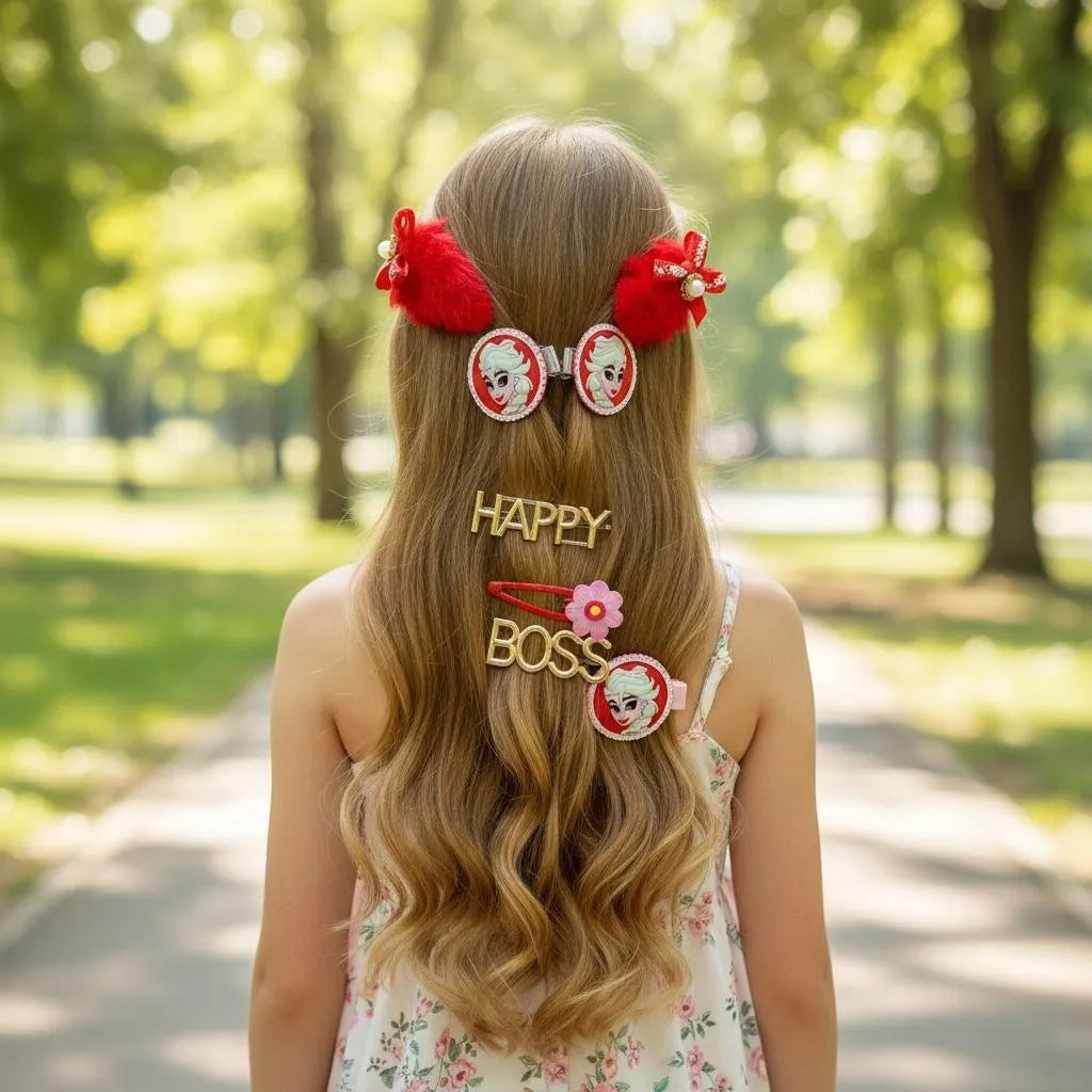 Pakistani Girls Hair Clips Red Flower Design ABS Plastic