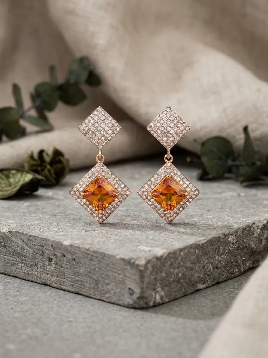 Golden Crystal Diamond Earrings for Women