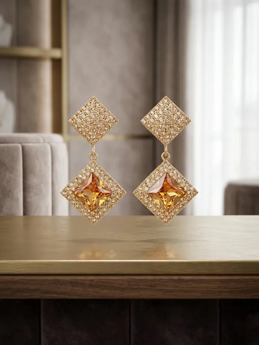 Golden Crystal Diamond Earrings for Women