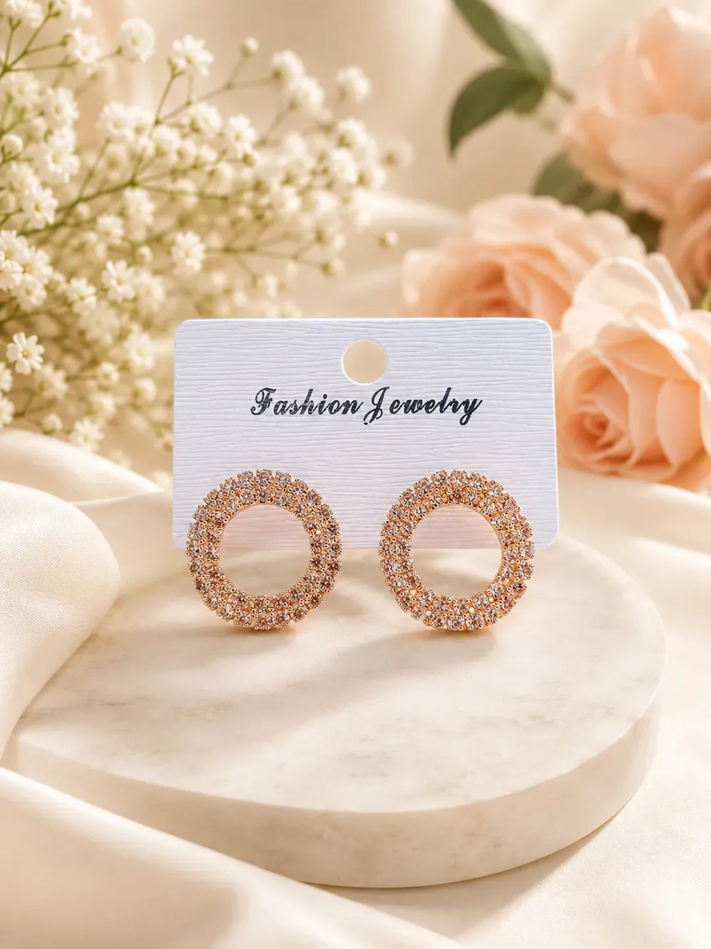 Golden Crystal Earrings for Women 2 Pcs