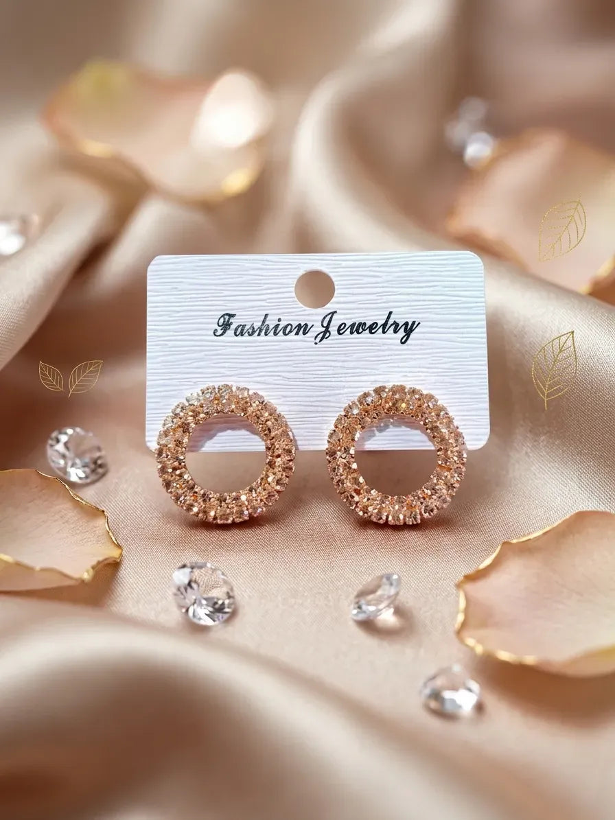 Golden Crystal Earrings for Women 2 Pcs