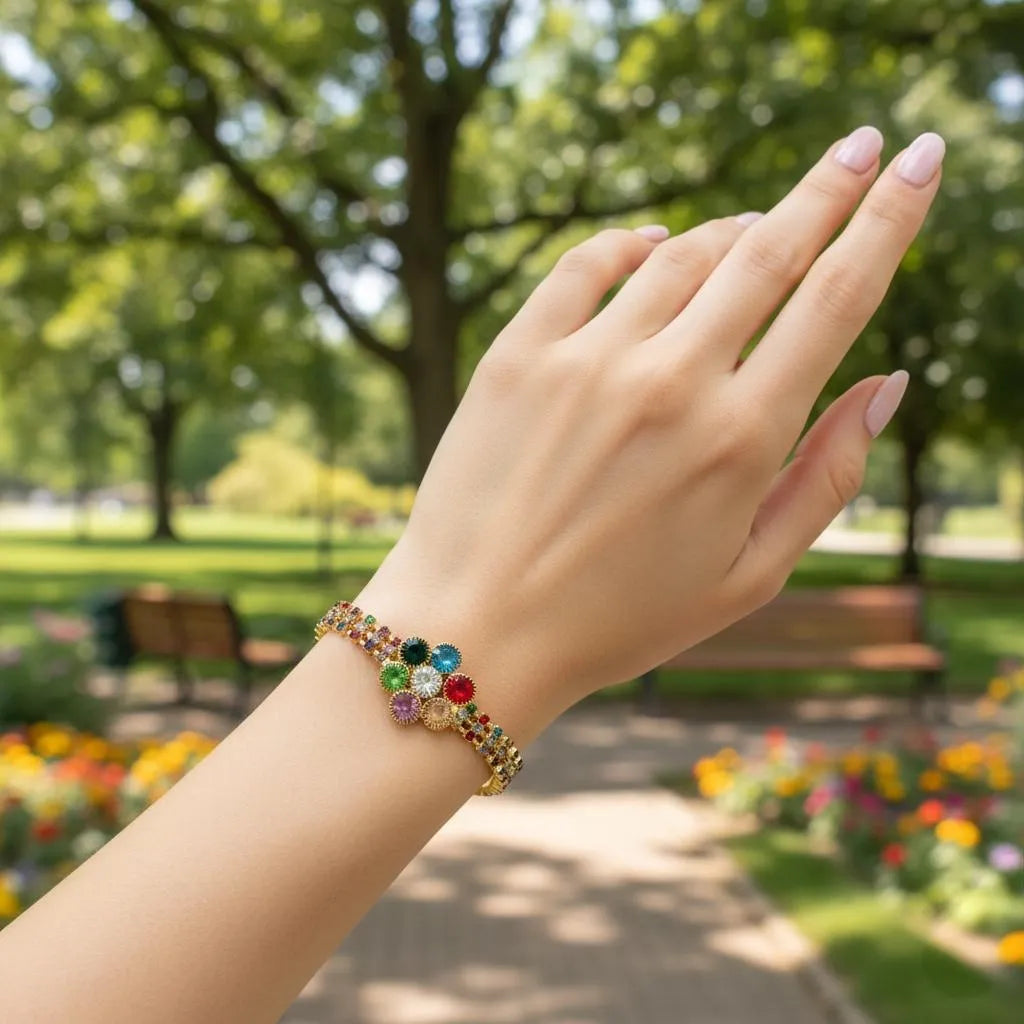 Golden Floral Gemstone Bracelet for Girls