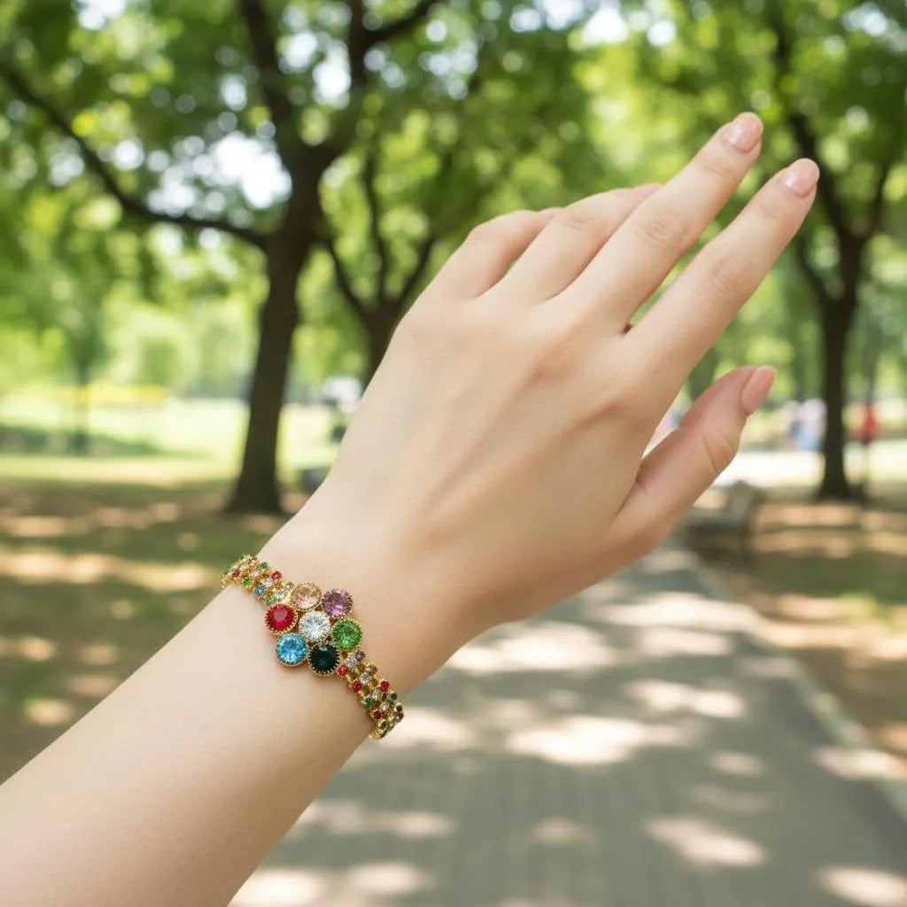Golden Floral Gemstone Bracelet for Girls