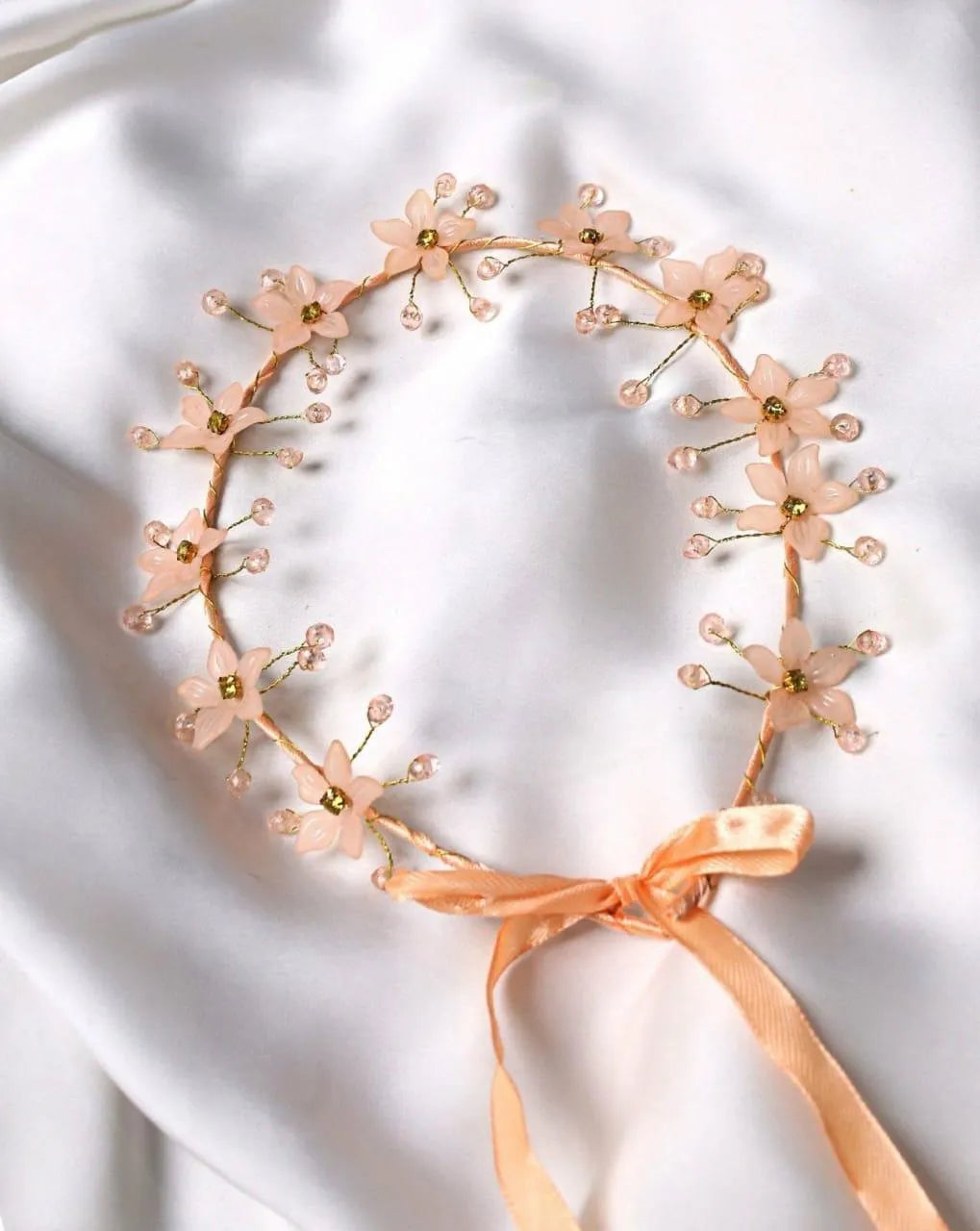 Peach Floral Front Crown Hair Band for Bridal Party Wear