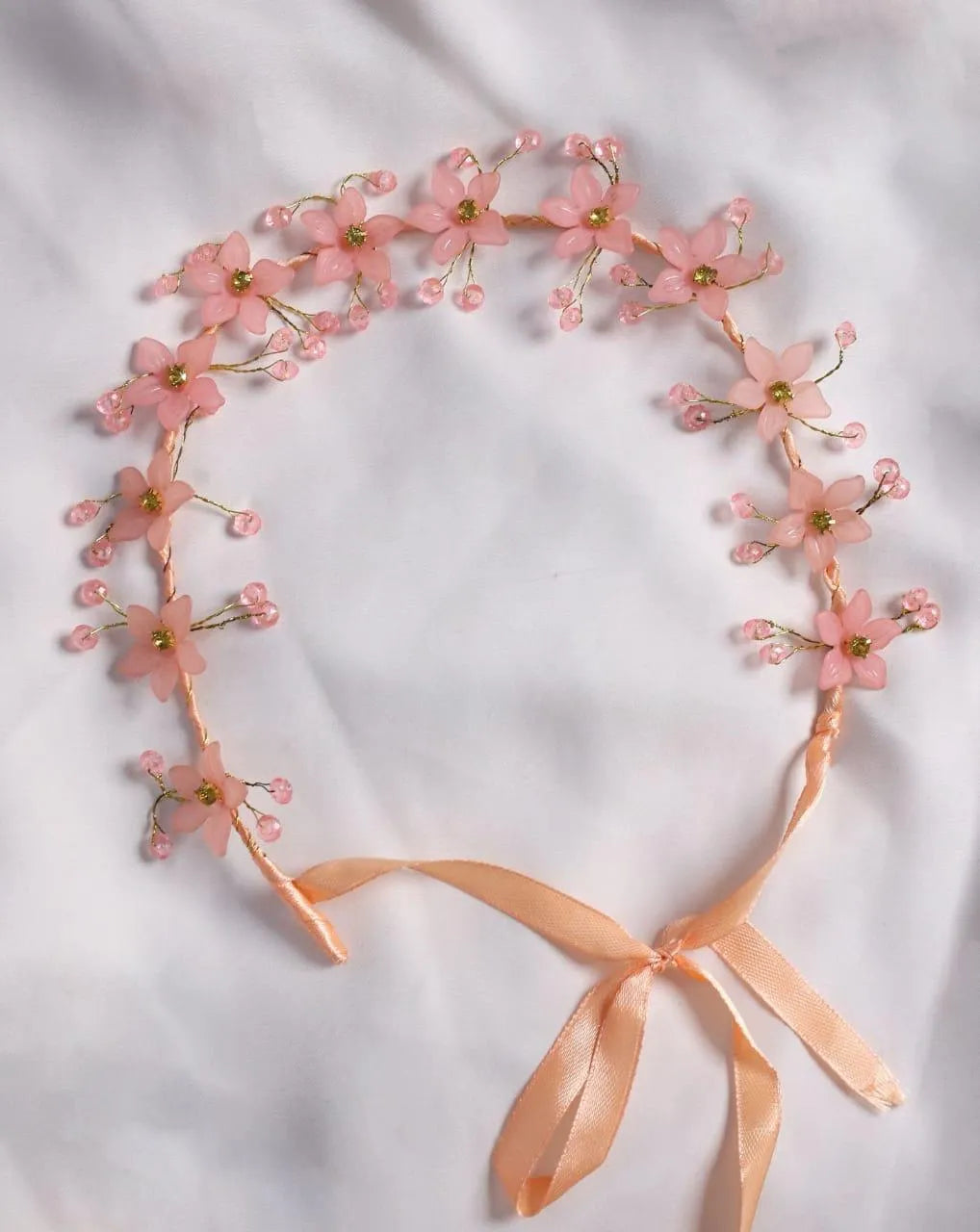 Peach Floral Front Crown Hair Band for Bridal Party Wear