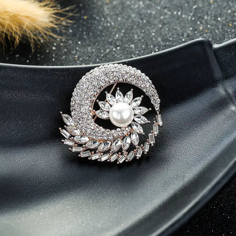 Elegant Pearl Blue Crystal Brooch for Women