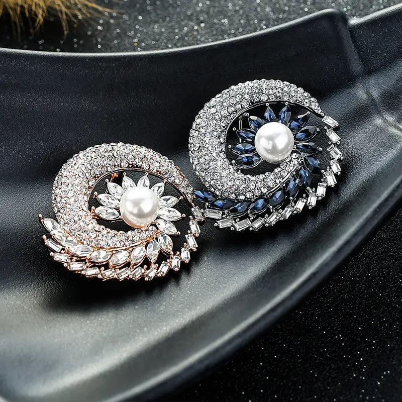 Elegant Pearl Blue Crystal Brooch for Women