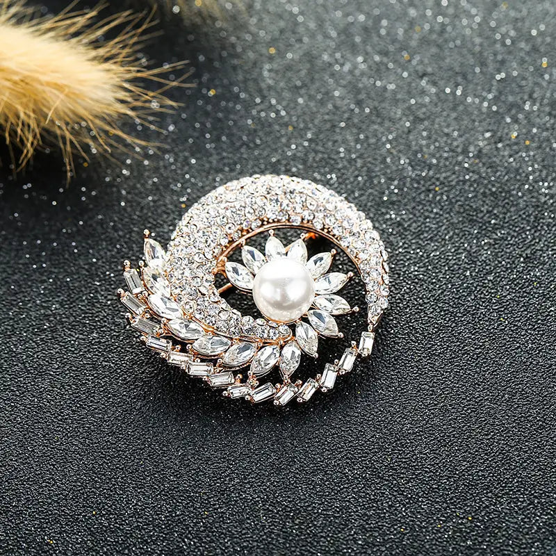 Elegant Pearl Blue Crystal Brooch for Women