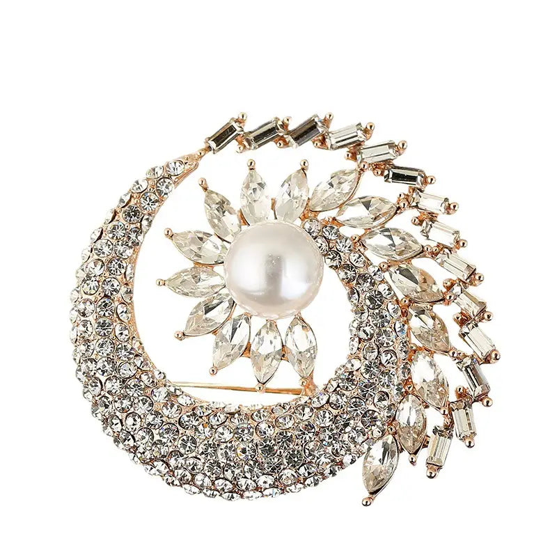 Elegant Pearl Blue Crystal Brooch for Women