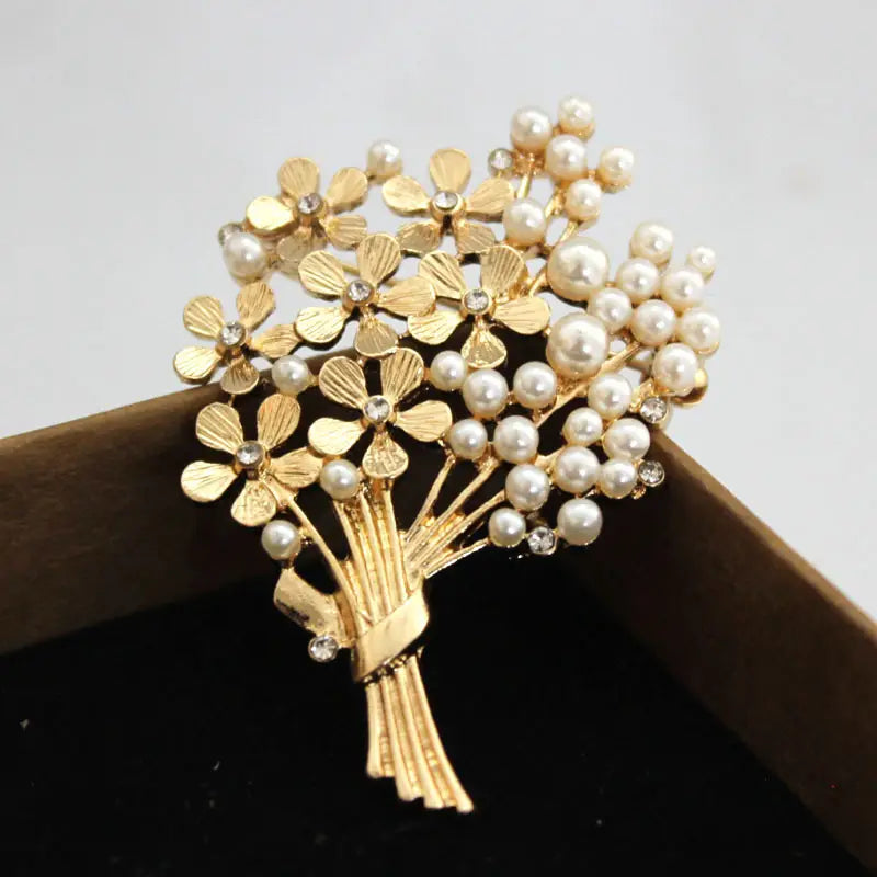 Golden Pearl Floral Brooch for Women