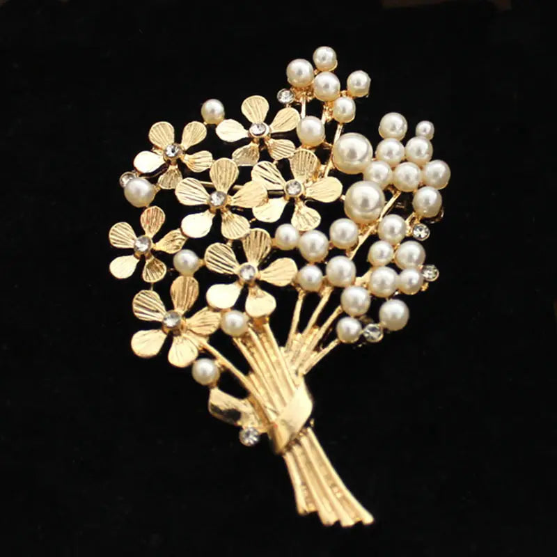 Golden Pearl Floral Brooch for Women