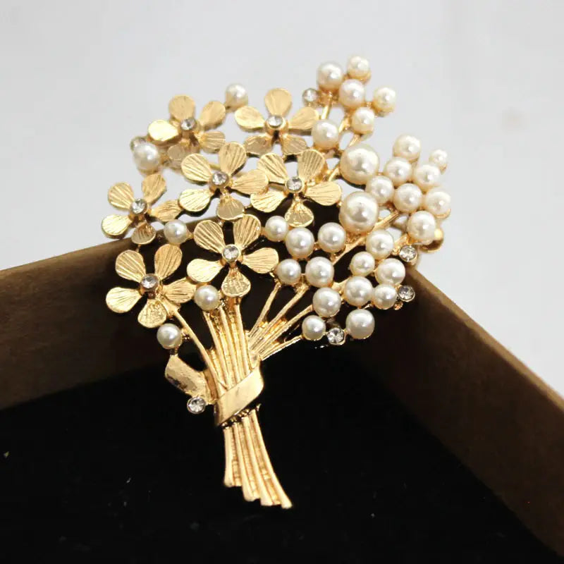 Golden Pearl Floral Brooch for Women