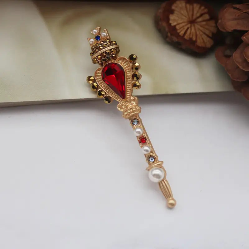 Royal Red Heart Brooch for Women Gold Tones