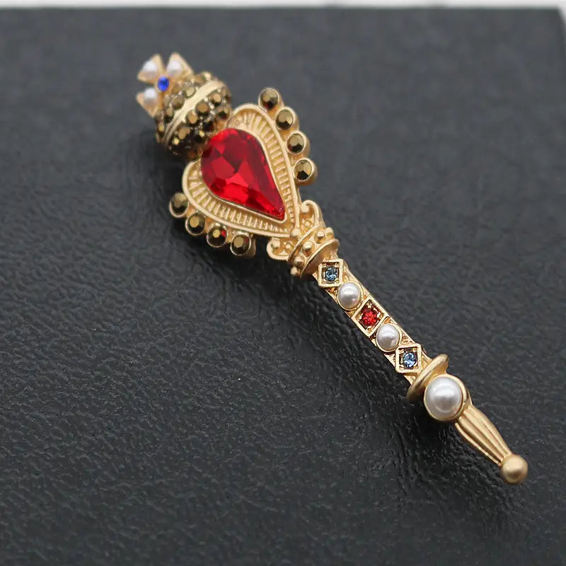 Royal Red Heart Brooch for Women Gold Tones