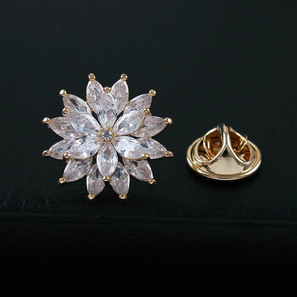 Double Layer Crystal Sunflower Brooch for Women