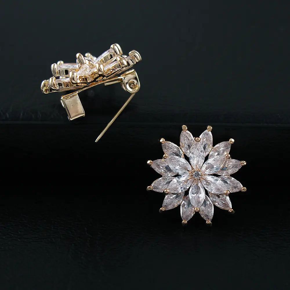 Double Layer Crystal Sunflower Brooch for Women