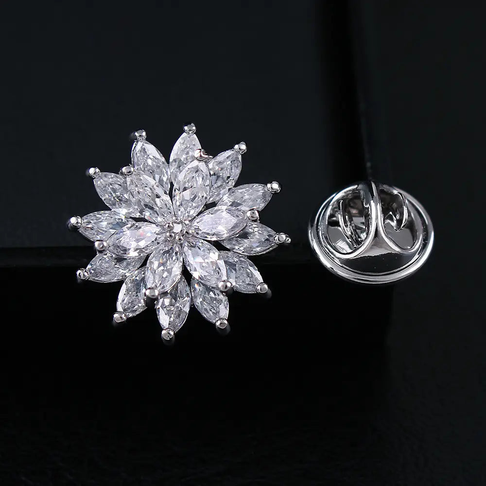 Double Layer Crystal Sunflower Brooch for Women