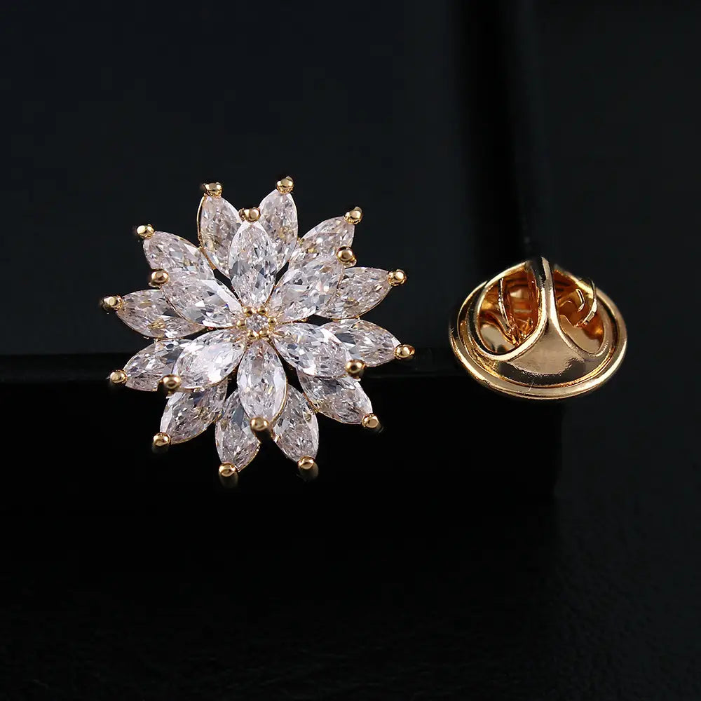 Double Layer Crystal Sunflower Brooch for Women