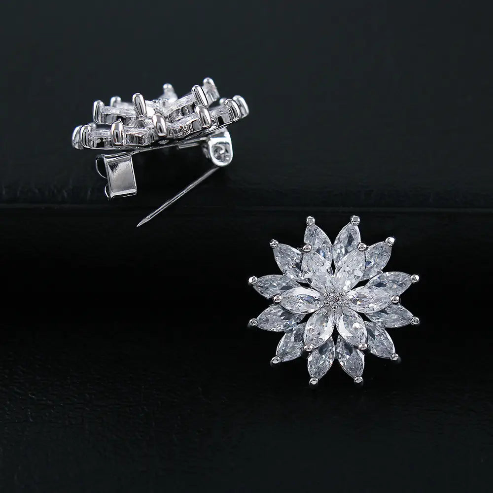 Double Layer Crystal Sunflower Brooch for Women