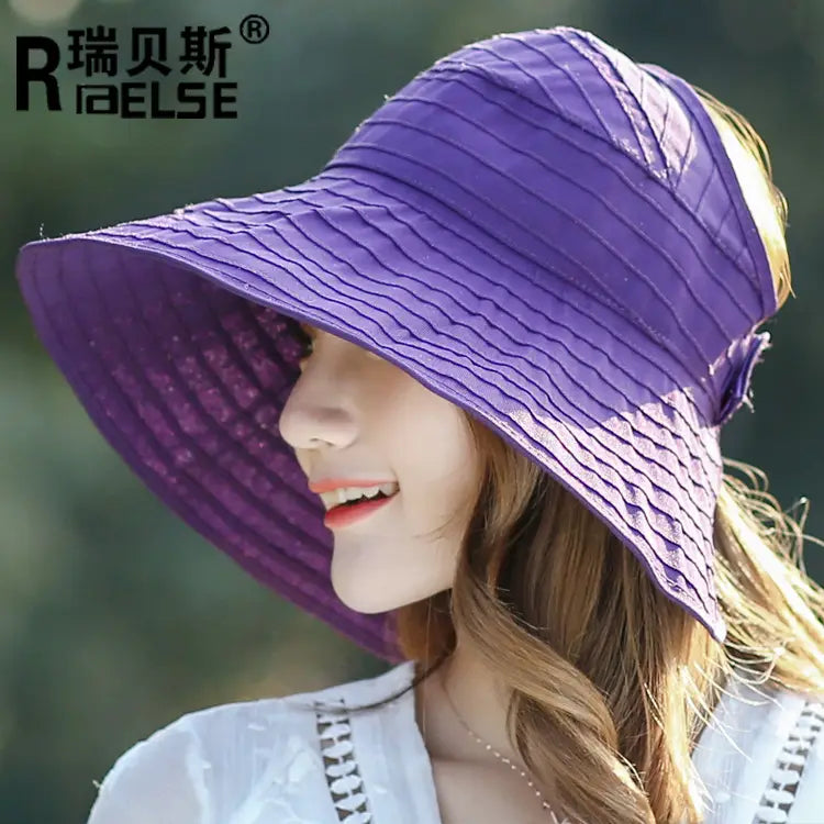 Women Sun Hat Wide Brim Purple Foldable Travel
