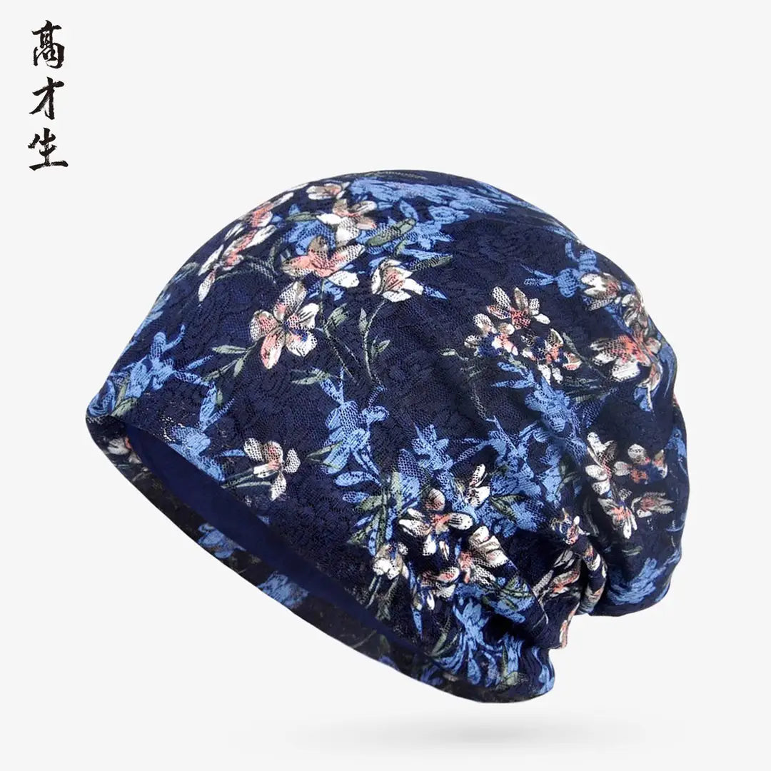 Sapphire Blue Floral Lace Cap for Women