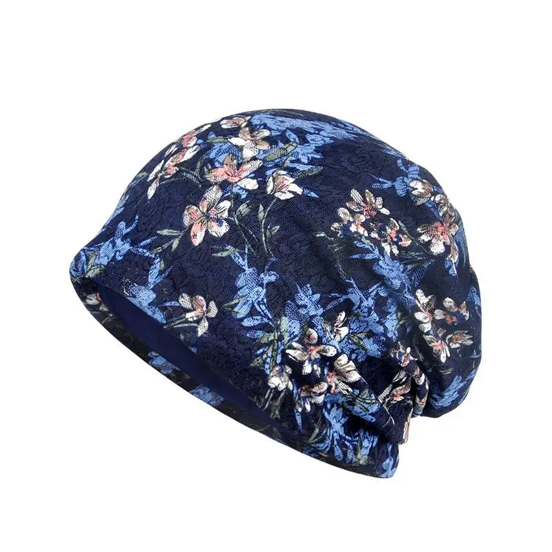 Sapphire Blue Floral Lace Cap for Women