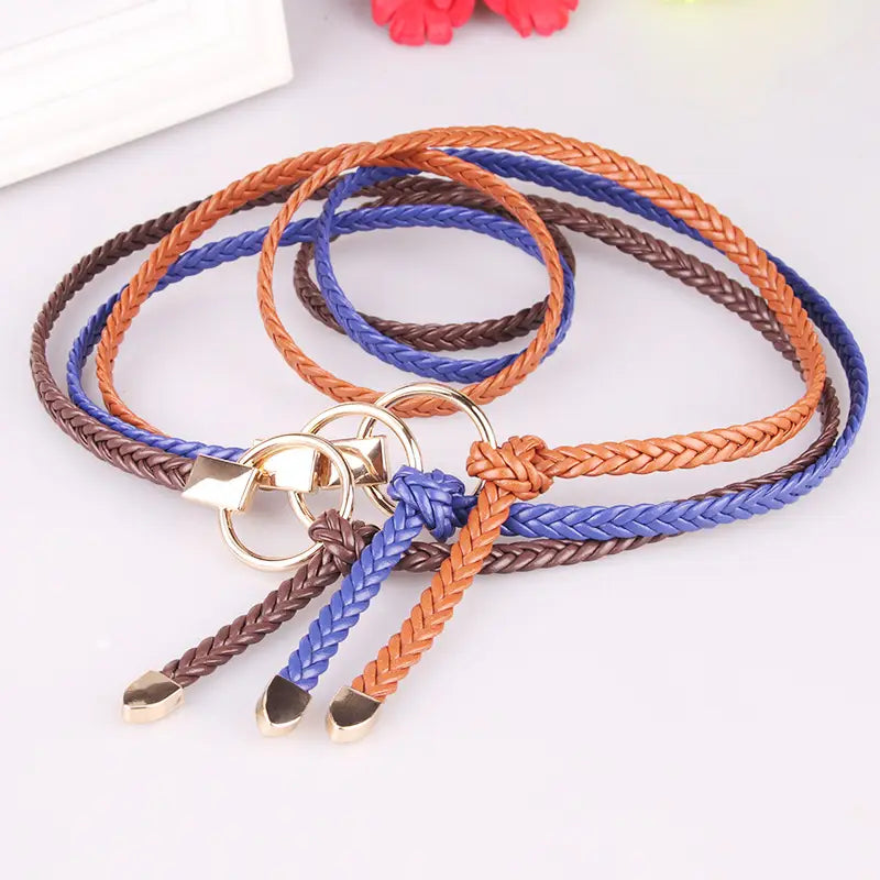 Women Braided Thin Belt Casual Fashion Accessory Set