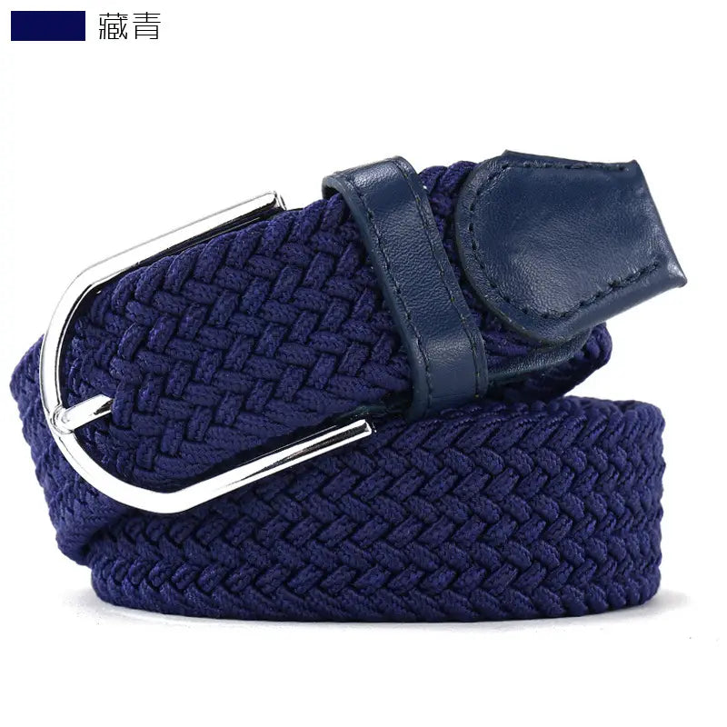 Elastic Woven Belt for Women Casual Navy White Zigzag