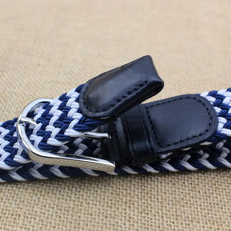 Elastic Woven Belt for Women Casual Navy White Zigzag