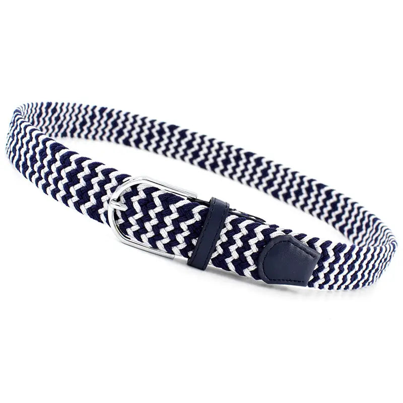 Elastic Woven Belt for Women Casual Navy White Zigzag