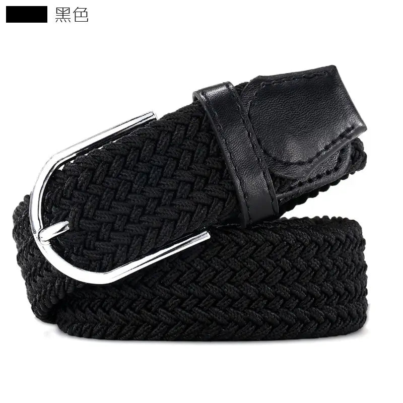 Elastic Woven Belt for Women Casual Navy White Zigzag