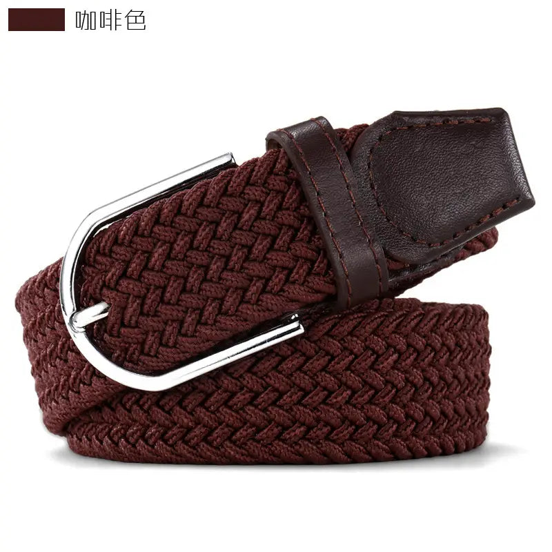 Elastic Woven Belt for Women Casual Navy White Zigzag