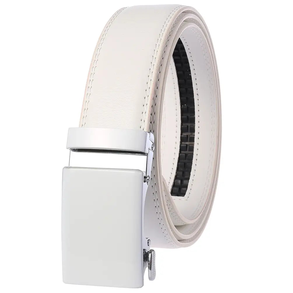 Men's Automatic Buckle Leather Belt Red Brown Blue White