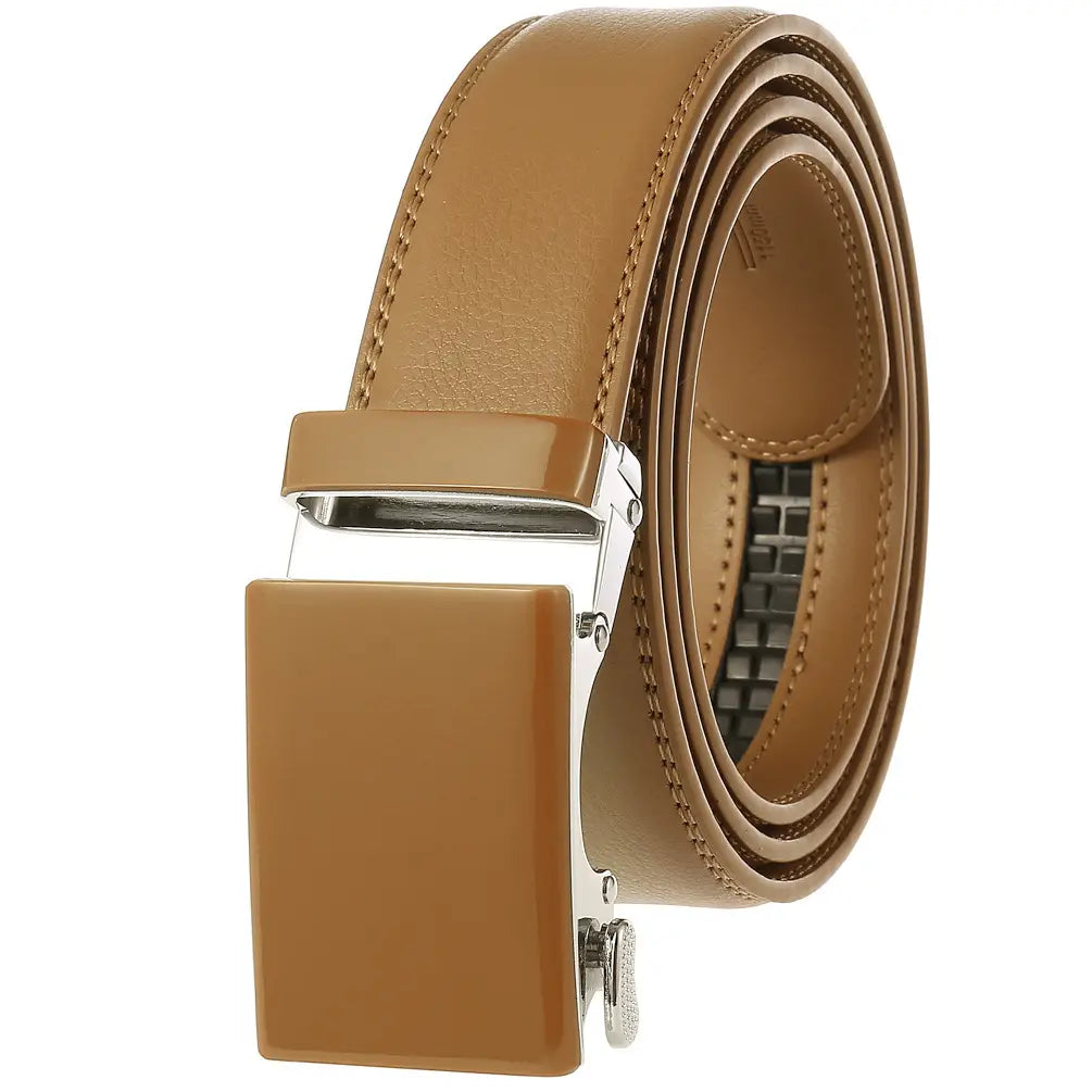 Men's Automatic Buckle Leather Belt Red Brown Blue White