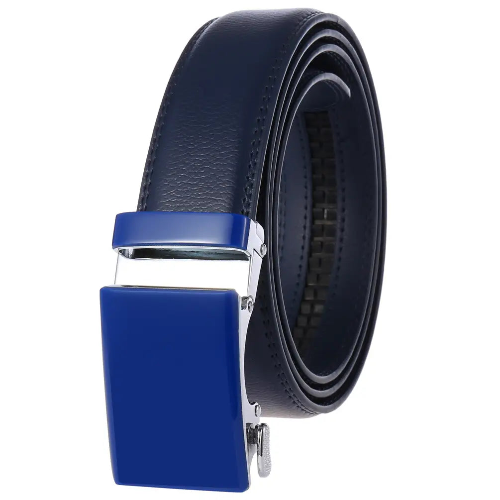 Men's Automatic Buckle Leather Belt Red Brown Blue White