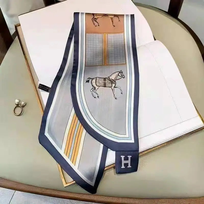 Women Silk Scarf Autumn Elegant Blue Star Pattern