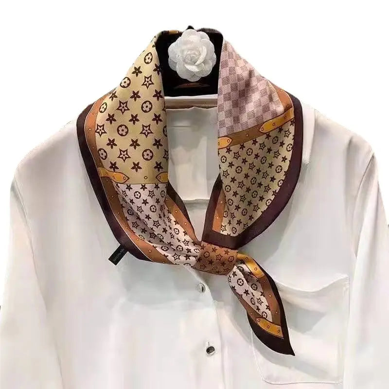 Women Silk Scarf Autumn Elegant Blue Star Pattern