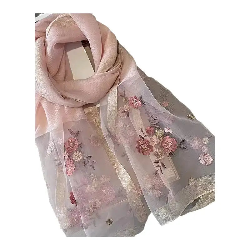 Women Silk Scarf Floral Black Winter Luxury