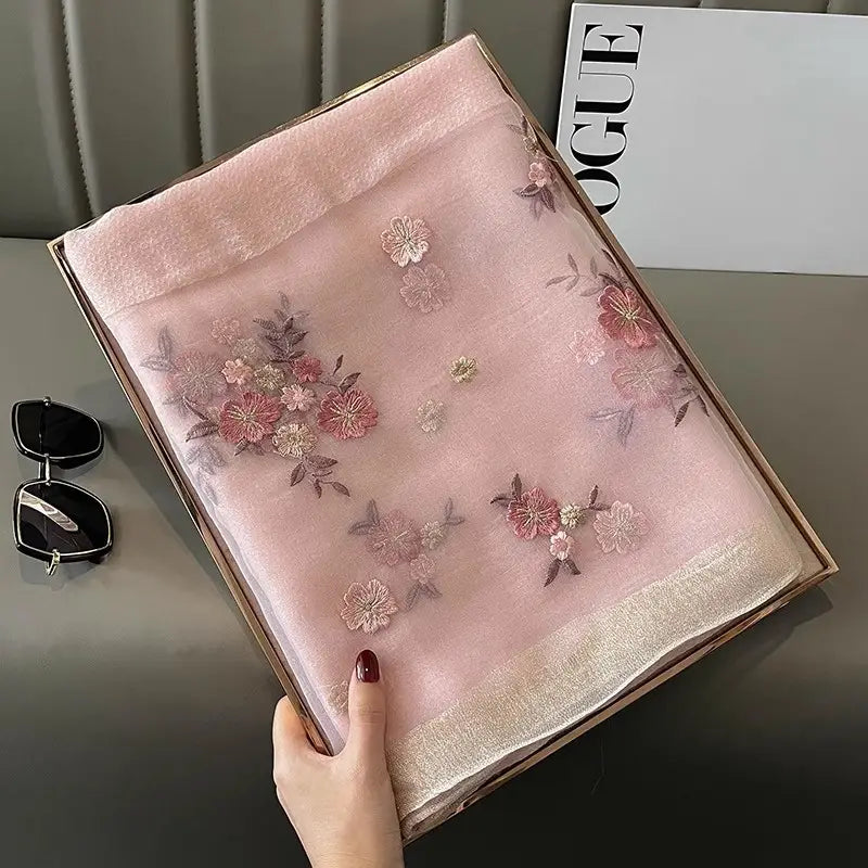 Women Silk Scarf Floral Black Winter Luxury