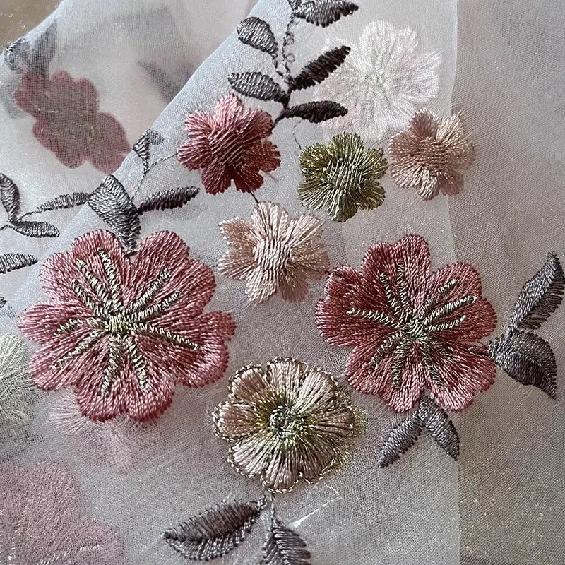 Women Silk Scarf Floral Embroidery Winter Luxury