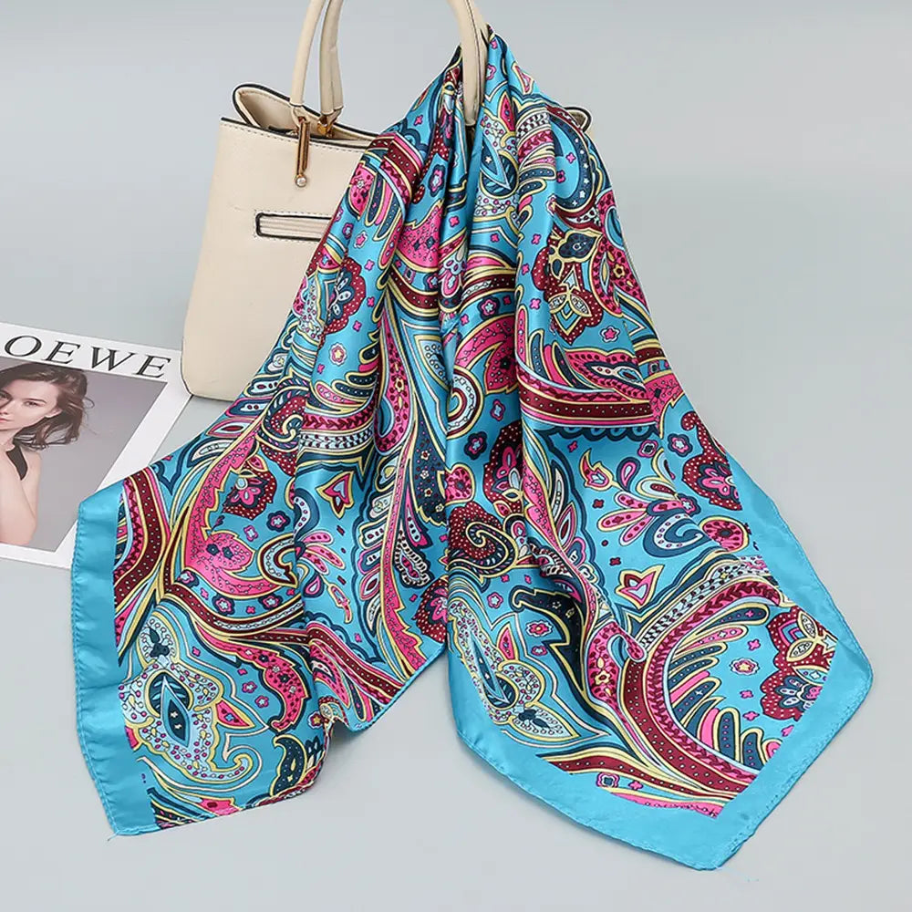 Women Silk Floral Scarf Autumn Pink Purple Square