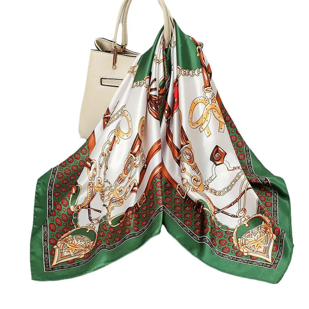 Women Silk Floral Scarf Autumn Pink Purple Square