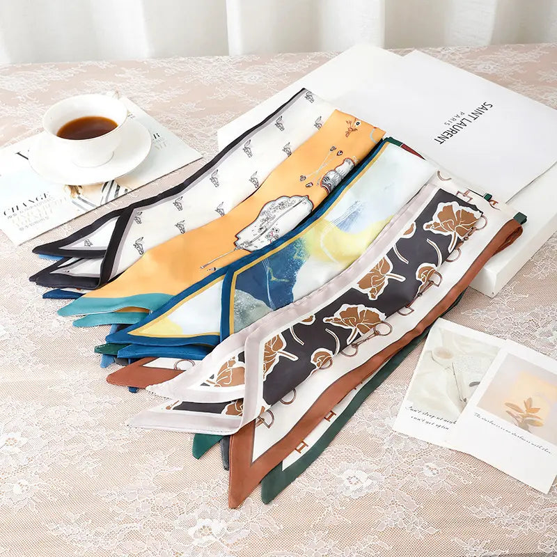 Retro Floral Silk Scarf Orange Blue Women's Fashion Accessory
