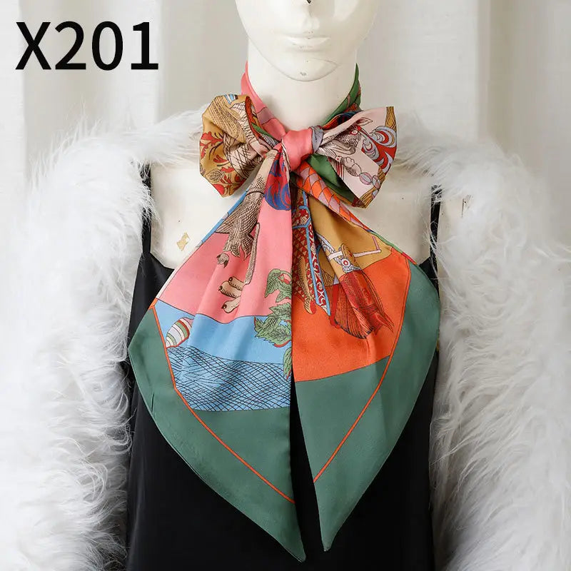 Retro Floral Silk Scarf Orange Blue Women's Fashion Accessory