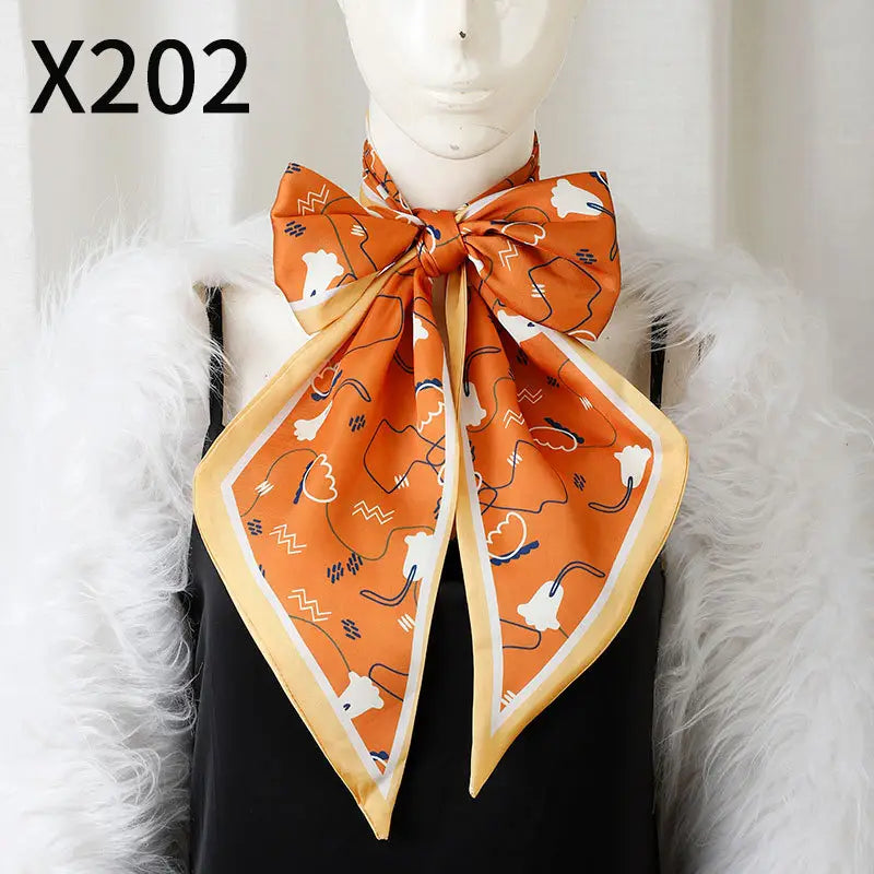 Retro Floral Silk Scarf Orange Blue Women's Fashion Accessory
