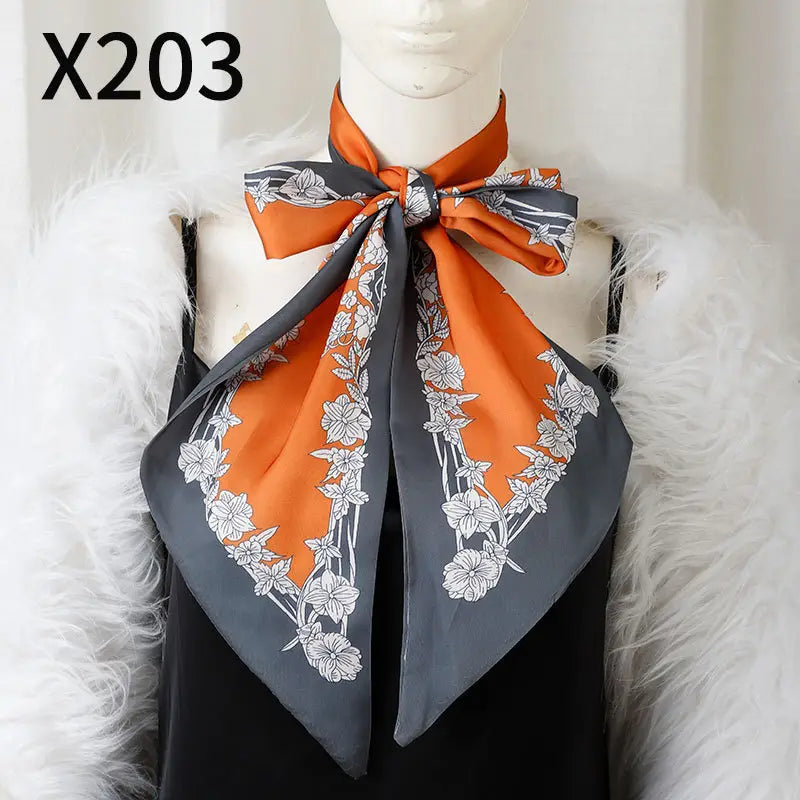 Retro Floral Silk Scarf Orange Blue Women's Fashion Accessory