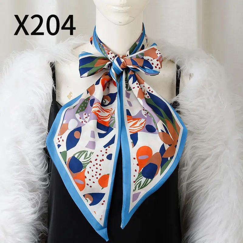 Retro Floral Silk Scarf Orange Blue Women's Fashion Accessory