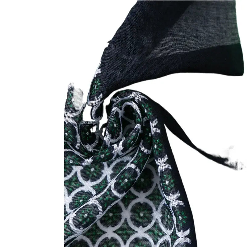 Women Silk Scarf Green Dot Tassel Elegant