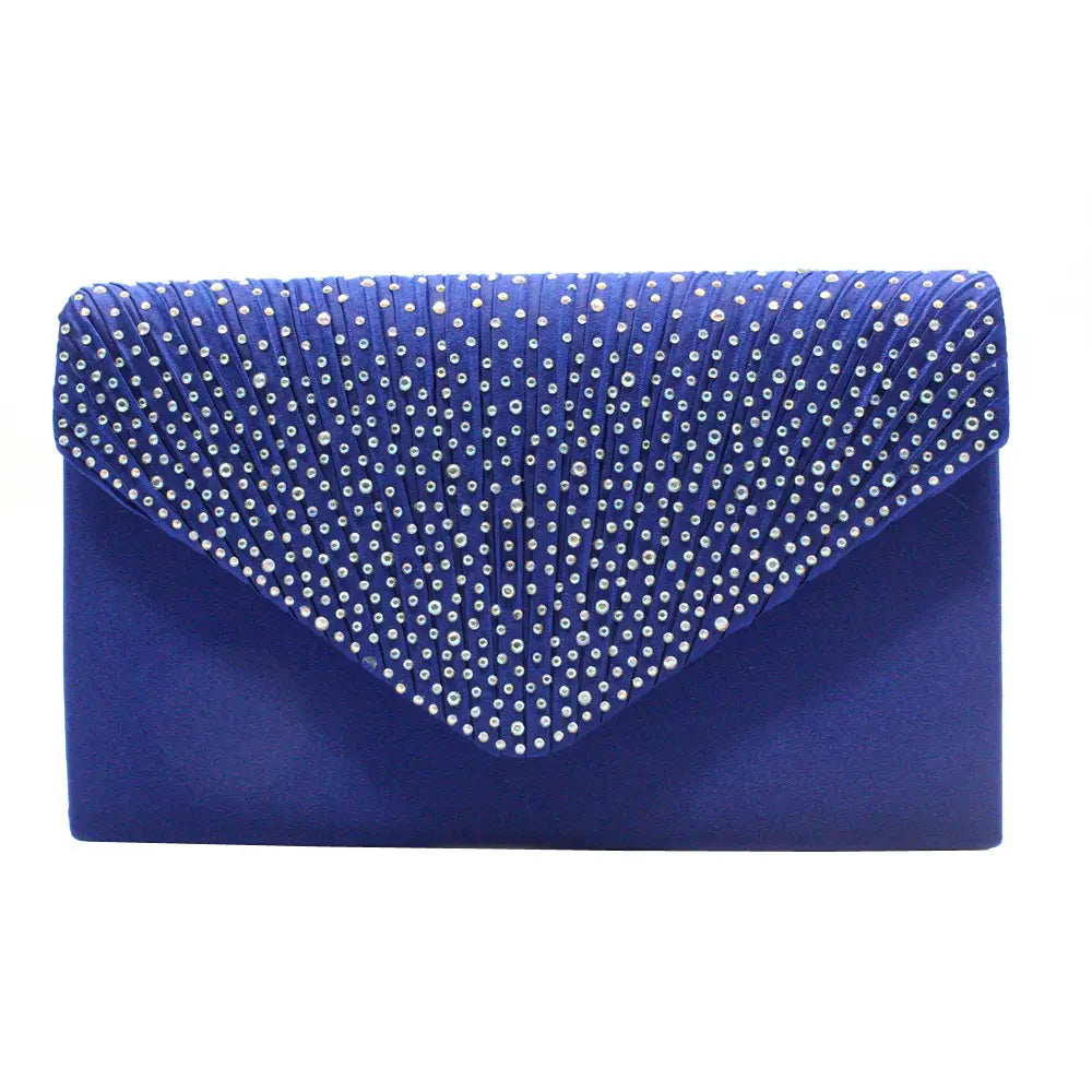 Pink Satin Pleated Clutch Bag with Crystal Embellishment